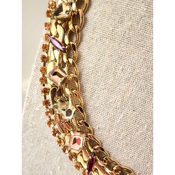 NECKLACE-CHOKER-COLLAR-BANANA REPUBLIC-Gold-Multi Rhinestones-Bling-Classic - Picture 8 of 16